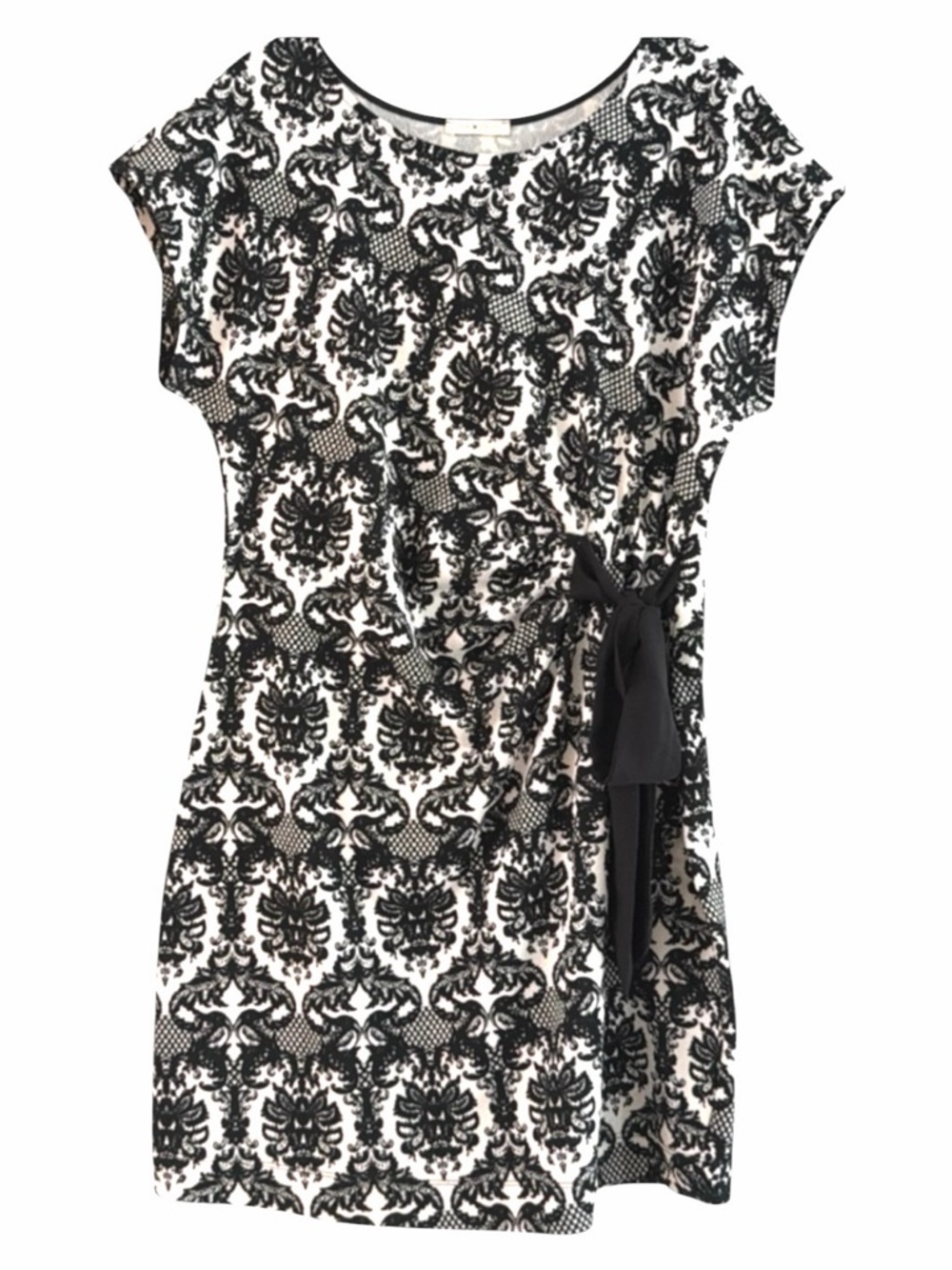 Lime & Chili Black White Damask Medallion Tie Side Sheath Dress - Size L
